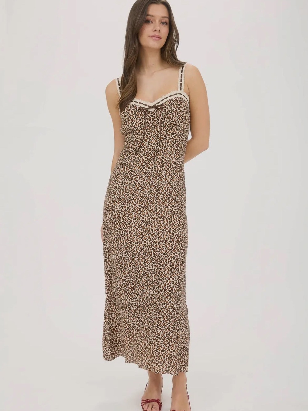 Blu Pepper Leopard Print Slip Maxi in Brown and Cream